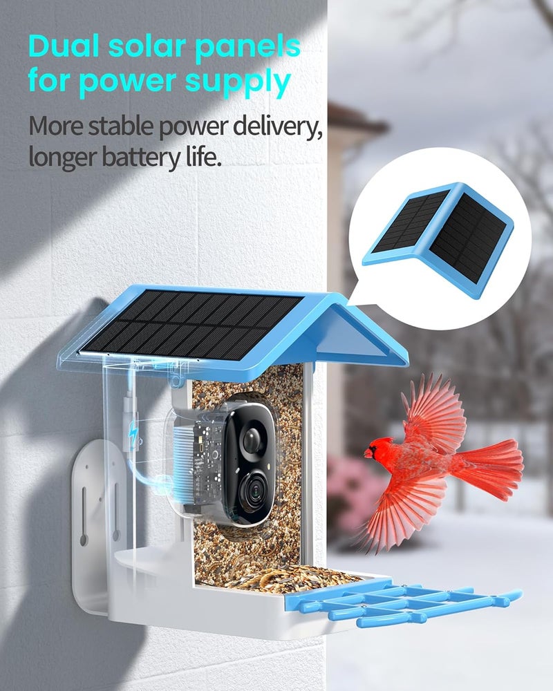 isYoung ​​ Smart Bird Feeder with Camera, 2.5K QHD Resolution, AI Identify 16000+ Birds, AI Auto-Capture & Motion Detection, IP65 Water-Resistant, 5W Solar Powered, Best Gift for Bird Lovers（Blue） - Image 4